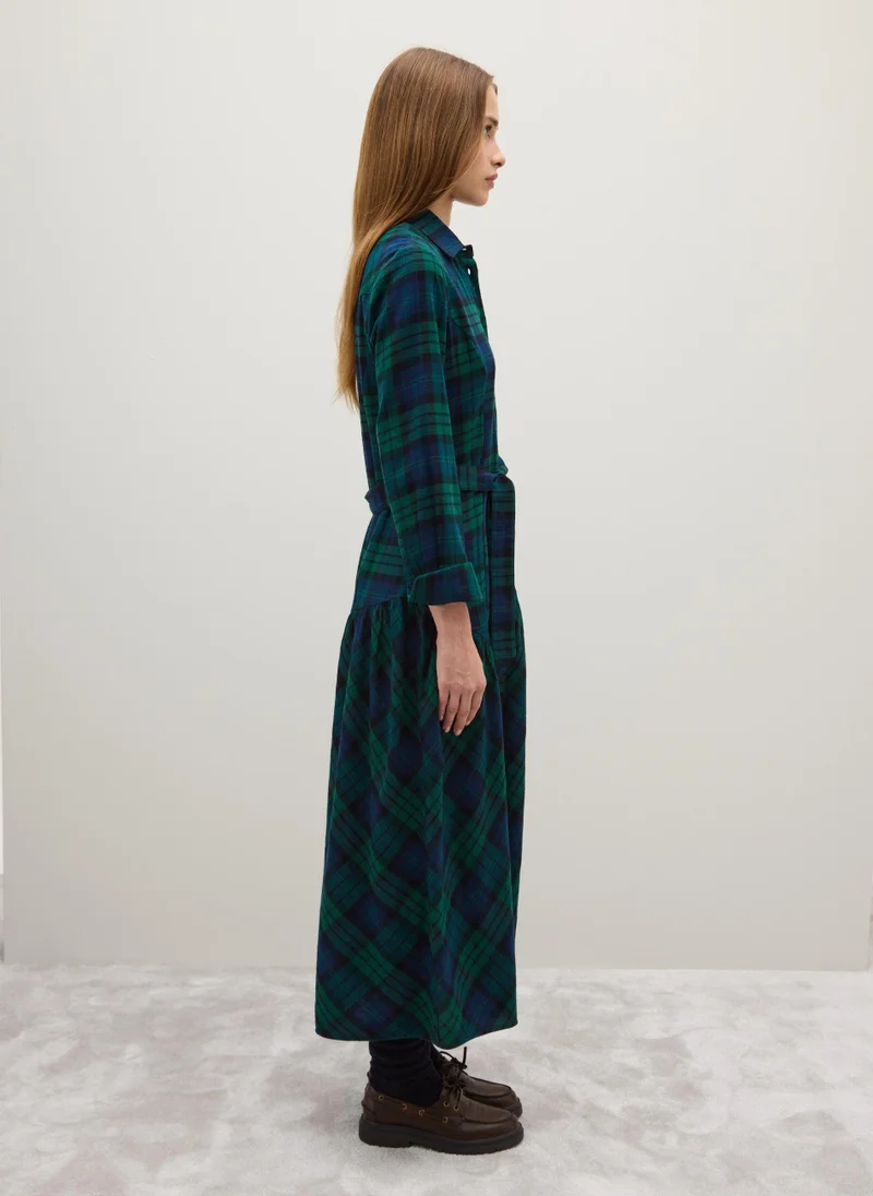 او في اس OVS Long Dress In Pure Cotton With Regular Fit Multicolour Checks